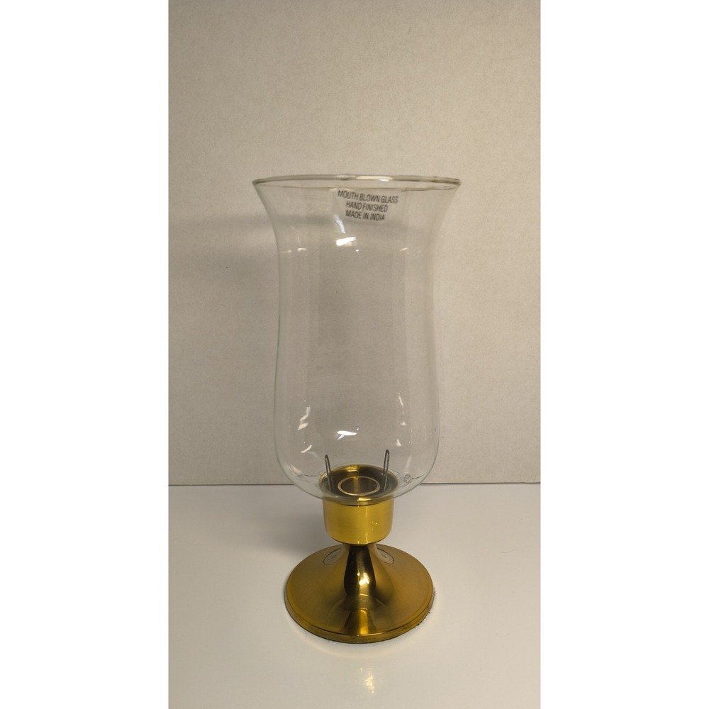 Vintage Lacquered Brass Candle Holder With Blown Glass Hurricane Chimney Globe